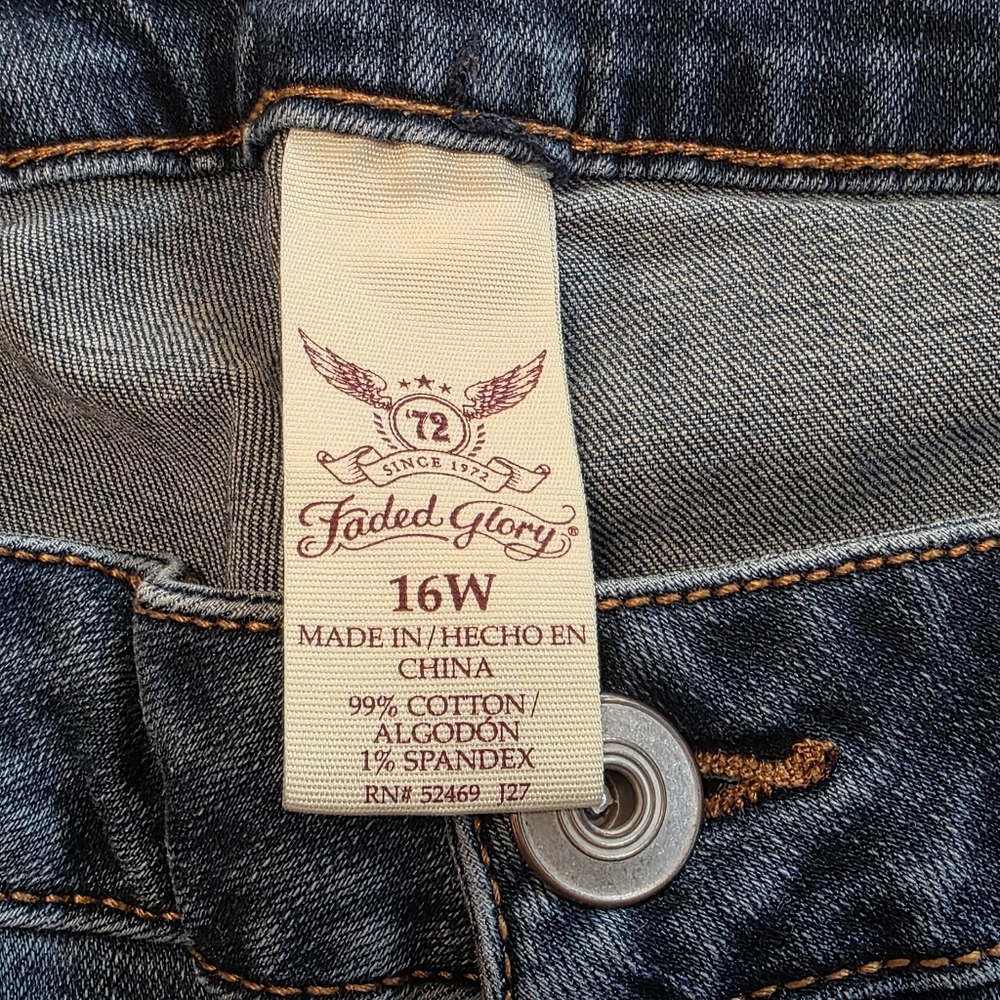 Faded Glory Distressed Patched Denim Blue Stretch Jeans Womens Plus Size 16W - Picture 8 of 16
